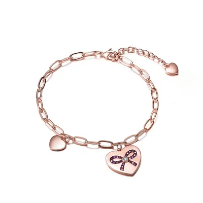 Sterling Silver 18k Rose Gold Plated Heart Paper Clip Chain Bracelet