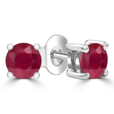 0.86 Ct Round Red Ruby Solitaire Earrings 14k White Gold