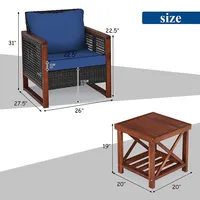 3pcs Patio Wicker Furniture Set Wooden Frame Cushion Sofa Shelf