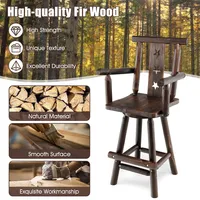 Wooden Bar Stool Swivel Bar Height Kitchen patio chair With Back & Armrest Brown
