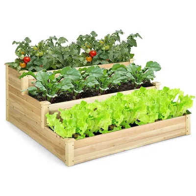 3-tier Raised Garden Bed Wood Planter Kit For Flower Vegetable Herb 48x 48x 22in