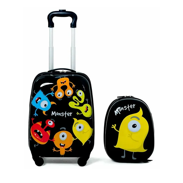 2PC Kids Ride-on Luggage Set 18 Carry-on Suitcase & 12 Backpack Anti-Loss  Rope