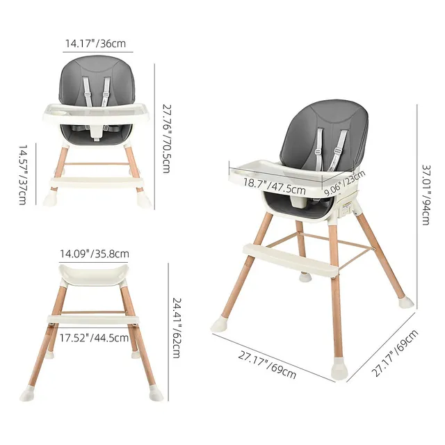 LIVINGbasics 4 in 1 Baby High Chair, Toddler Chair Infant Dining