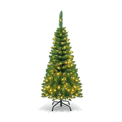 4.5ft Pre-lit Hinged Artificial Pencil Christmas Tree With 150 Warm White Lights