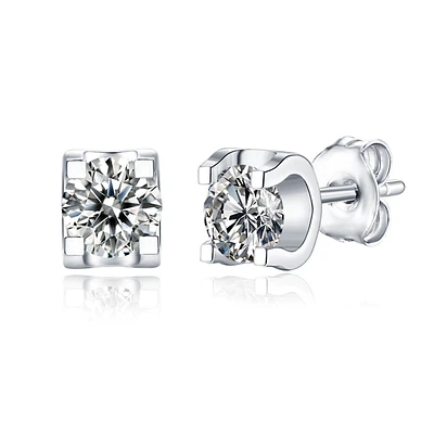 Sterling Silver with 0.50ctw Lab Created Moissanite Solitaire Tulip Stud Earrings