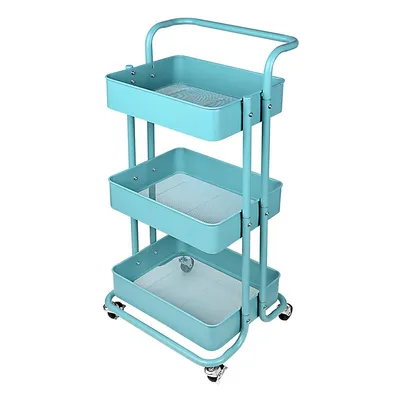 3-tier Metal Kichen Rolling Utility Cart，heavy Duty Storage Trolley Service Cart With Mesh Basket Handles And Wheels