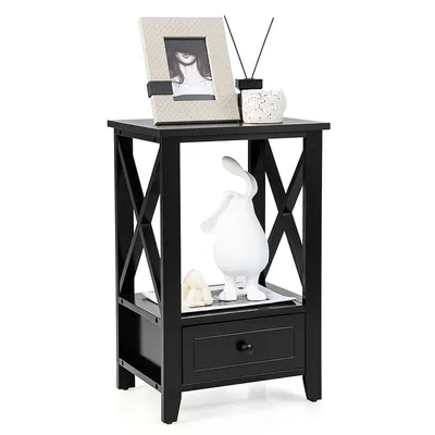 Modern Nightstand With Bottom Drawer Storage Shelf Small Side End Table Whiteblack