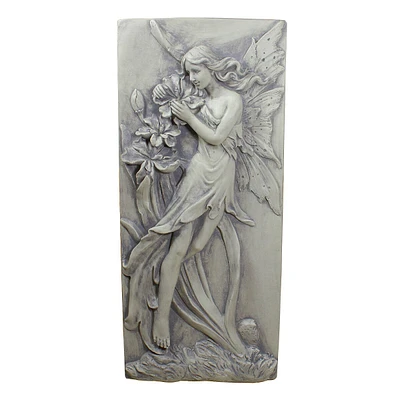 31" Gray Fairy With Lily Flowers Wall Plaque