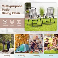 2pcs Patio Folding Sling Chairs Dining Armrest Backrest Outdoor Portable