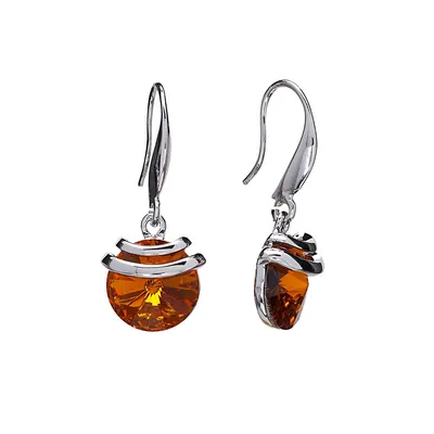 Silver Tone Topaz Heritage Precision Cut Crystal Springdrop Earrings