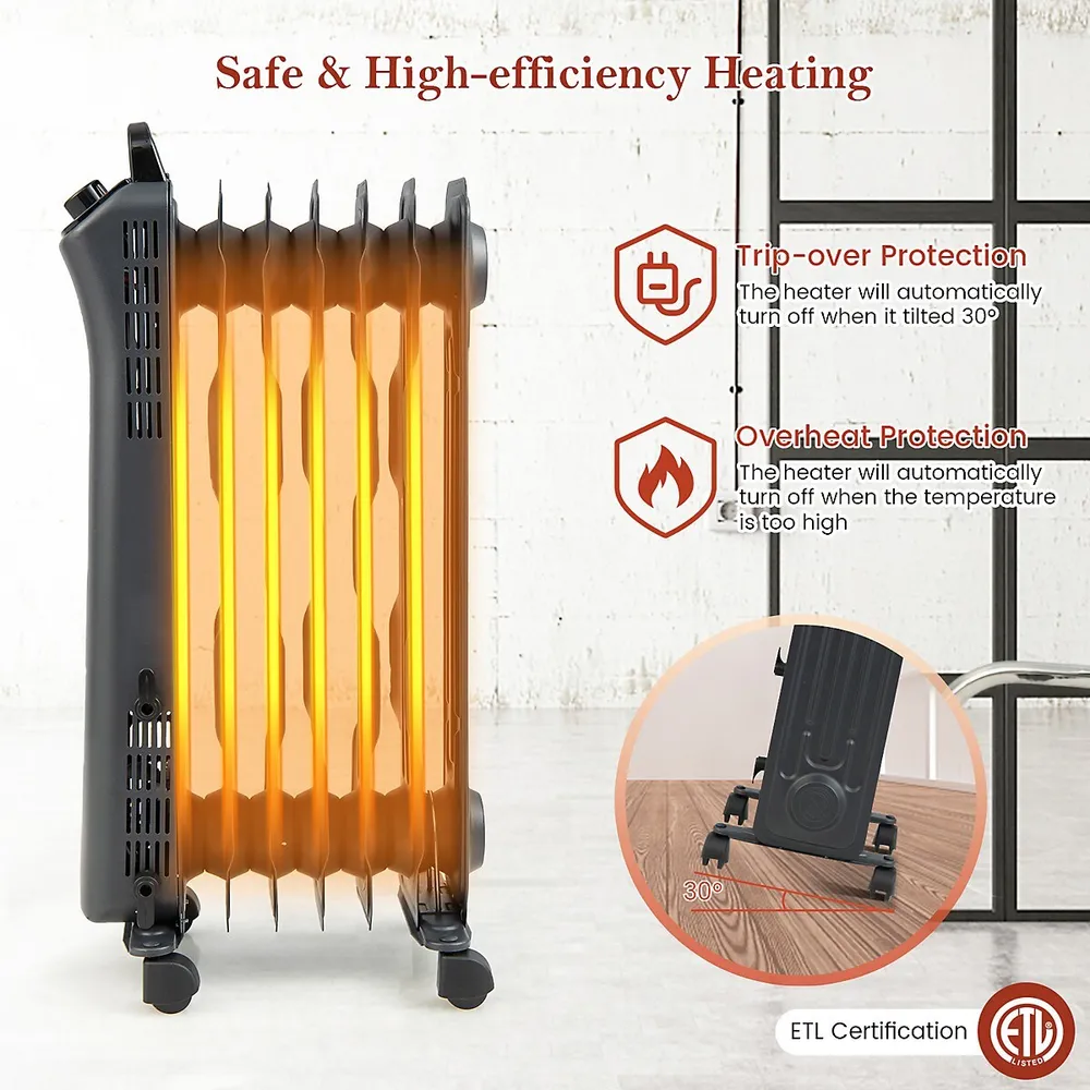 Costway 1500w Oil Filled Space Heater Electric Heater W/adjustable  Thermostat | Southcentre Mall