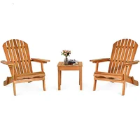3pcs Patio Wooden Adirondack Chair Table Set Folding Seat Furniture Garden