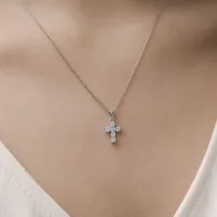Forever One Moissanite Gold Cross Pendant Necklace, 0.36cttw Dew