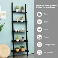 Ladder Shelf 5-tier Plant Stand Wall-leaning Bookcase Display Rack