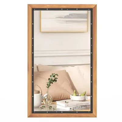 Rectangular Wall Mount Mirror 22" X 36" Wood Framed Vanity Décor Withhanging Hooks