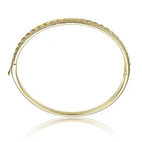 Sterling Silver 14k Yellow Gold Plated With Cubic Zirconia Chain Link Stiff Bangle Bracelet