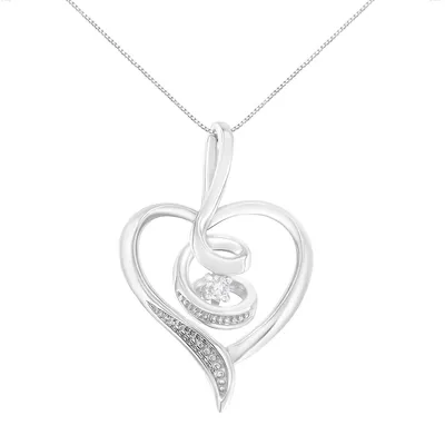 10k White Gold 1/25 Cttw Round-cut Diamond Swirl Heart Pendant Necklace (i-j Color, I2-i3 Clarity)