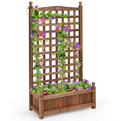 Solid Wood Planter Box With Trellis Weather-resistant Outdoor 25''x11''x48''
