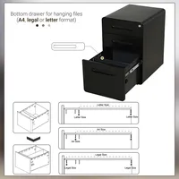 3 Drawers File Cabinet On Wheels Lockable For Home Office