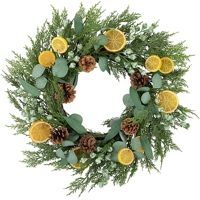 Cypress And Eucalyptus With Lemon Slices Artificial Christmas Wreath, 22-inch, Unlit