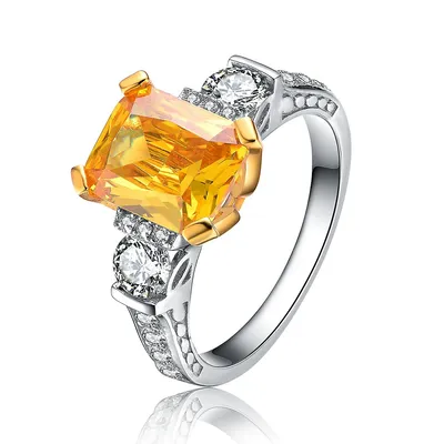 Sterling Silver White Gold Plating With Yellow Cubic Zirconia Modern Ring