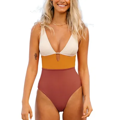 Women's One Piece Swimsuit Color Block Keyhole Cutout Bathing Suit-cupshe