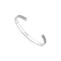 Men's Link Pattern Textured Cuff Bangle In Sterling Silver