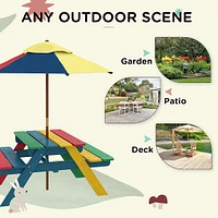 Kids Picnic Table Bench Set With Removable Umbrella