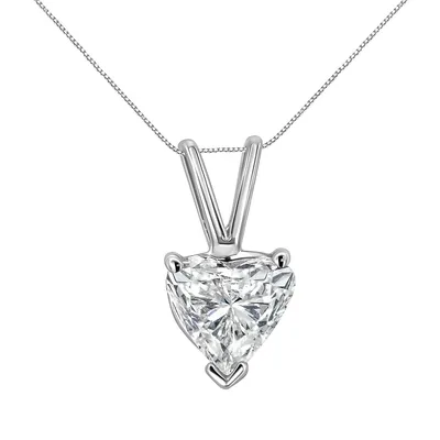 14k White Gold 1/4 Cttw 3-prong Set Heart Shaped Solitaire Lab Grown Diamond 18" Pendant Necklace (f-g Color, Vs2-si1 Clarity)