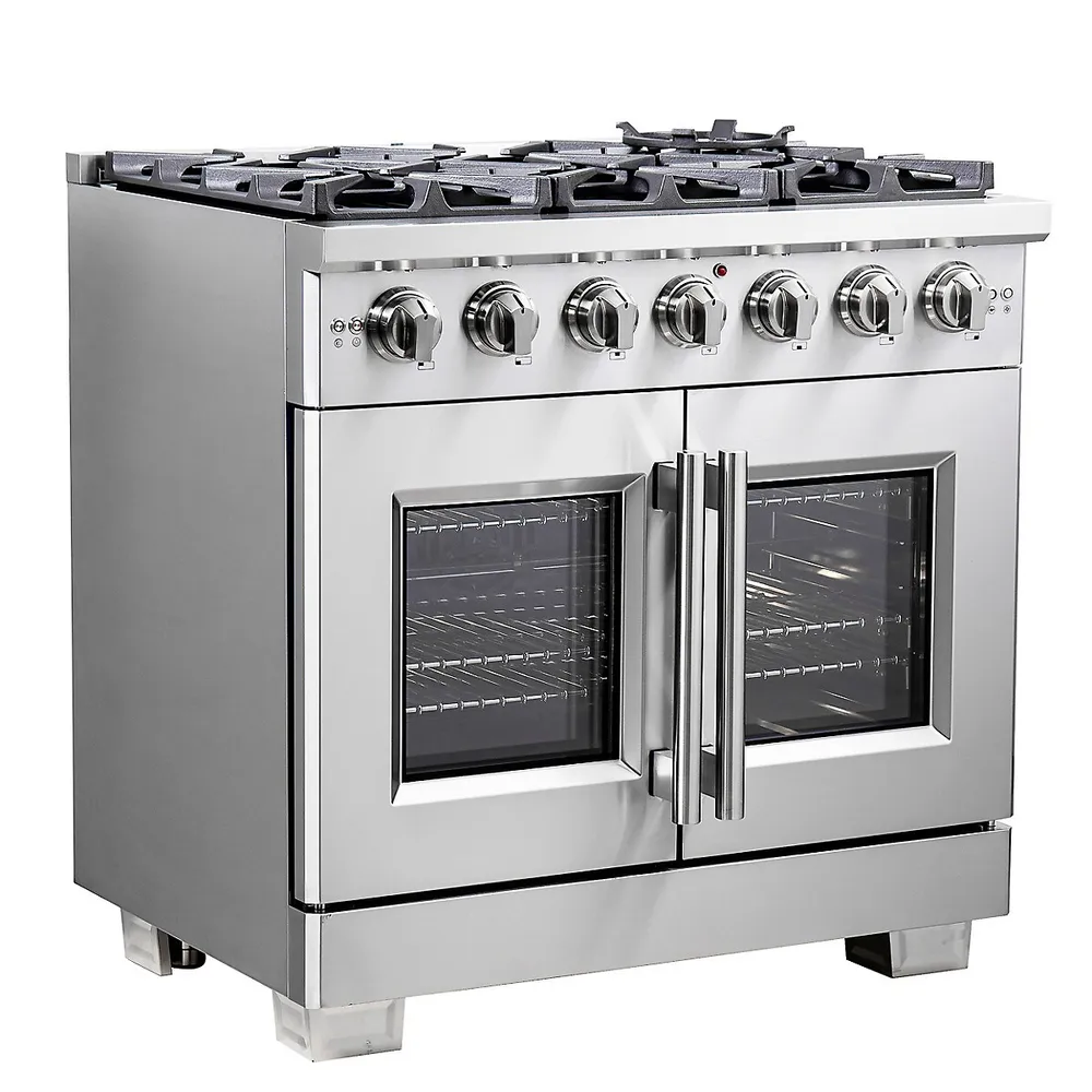 Capriasca 36-inch French Door Freestanding Range All Stainless Steel, 6 Brass Burners, 5.36 cu.ft. oven with Air Fryer kit & Griddle - FFSGS6460-36