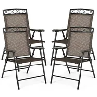 Set Of 4 Patio Folding Chairs Sling Portable Dining Chair Set W/ Armrest