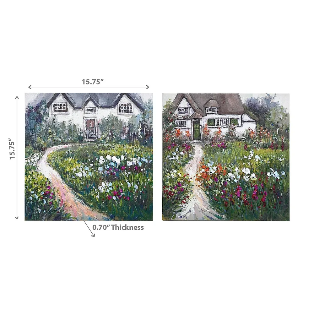 Hand Painted Canvas Wall Art Floral Garden - Set Of 2