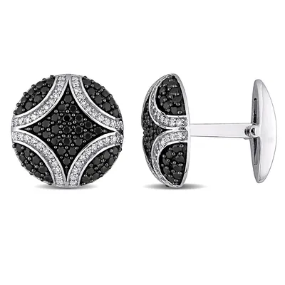 3 1/6 Ct Tgw Black Sapphire And 2/5 Ct Tw Diamond Circular Cufflinks In 14k White Gold