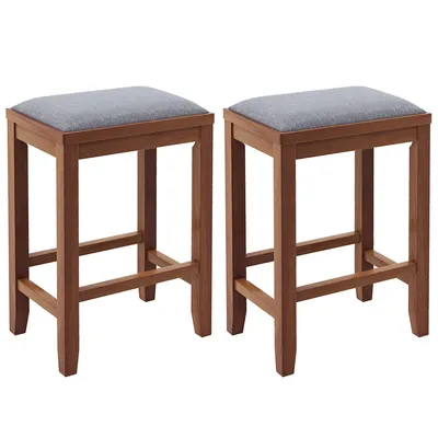 Set Of 2 Upholstered Bar Stools Wooden Counter Height Dining Chairs Walnut