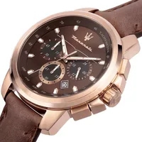 Successo 44mm Quartz Stainless Steel Watch In Rose Gold/dark Brown