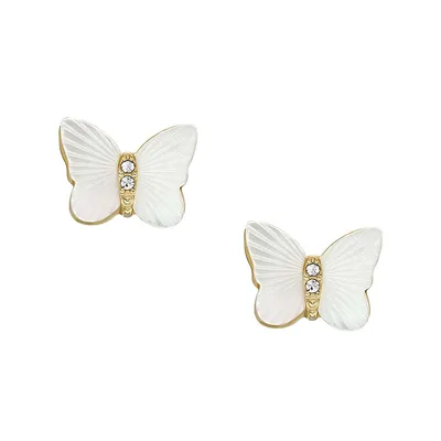 Women's Radiant Wings White Mother Of Pearl Stud Butterfly Earrings
