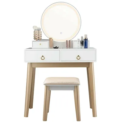 Makeup Vanity Table Set 3 Color Lighting Modes & Jewelry Divider Dressing Table