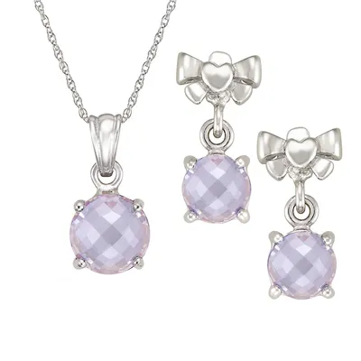 Sterling Silver 18" Antique Rose Crystal Earrings And Pendant Set