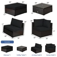 6pcs Outdoor Patio Rattan Furniture Set Cushioned Sectional Sofa