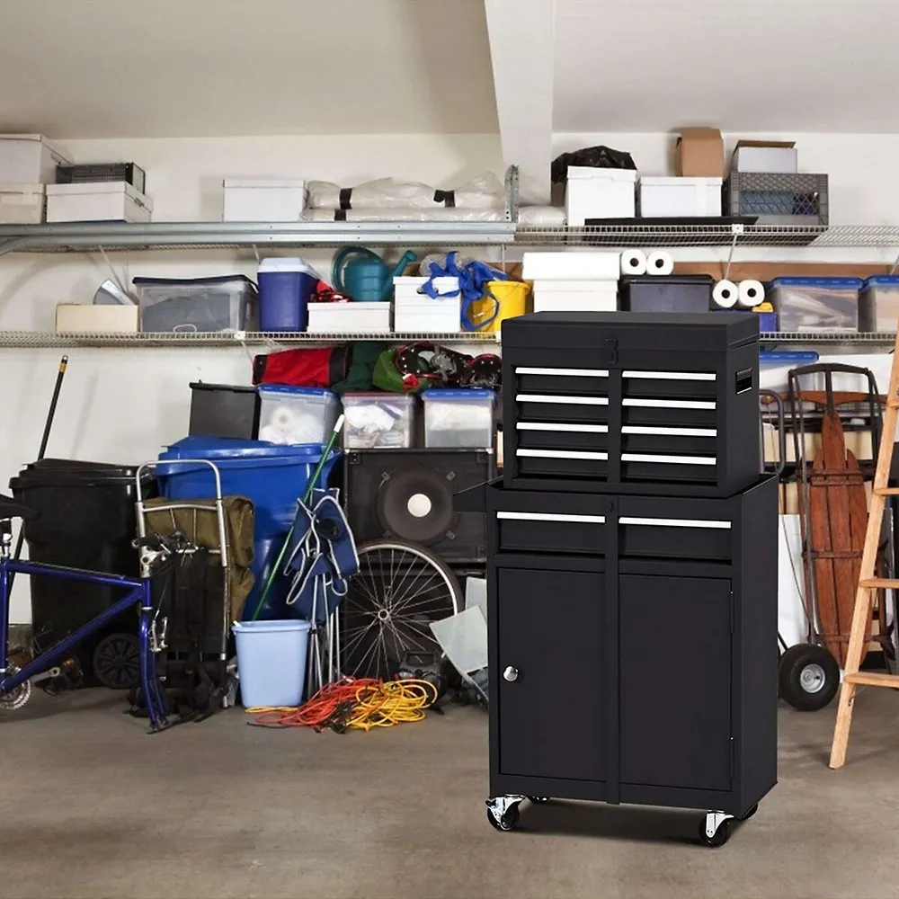 2 1 Tool Chest & Cabinet With 5 Sliding Drawers Rolling Garage Organizer