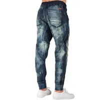Men's Premium Knit Denim Jogger Jeans Indigo Drop Crotch Tainted Vintage Wash