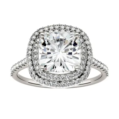 Moissanite By Charles & Colvard 8.0mm Cushion Halo Engagement Ring, 2.90cttw Dew