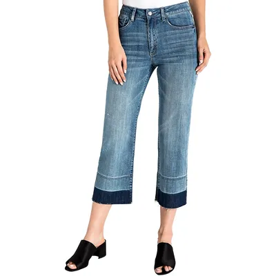 Women's Undone Raw Hem Frayed Cropped Premium Jeans