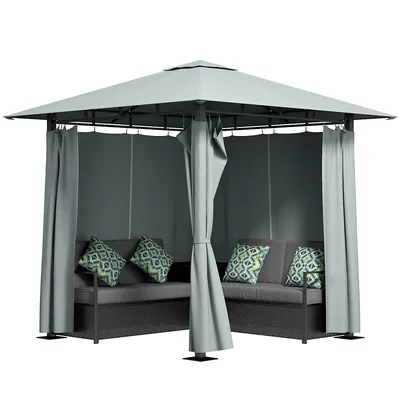 Patio Furniture Set With Gazbo & Side Storage Table, Grey