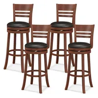 Set Of 4 Bar Stools Swivel Bar Height Dining Chairs With Backrests & Footrests