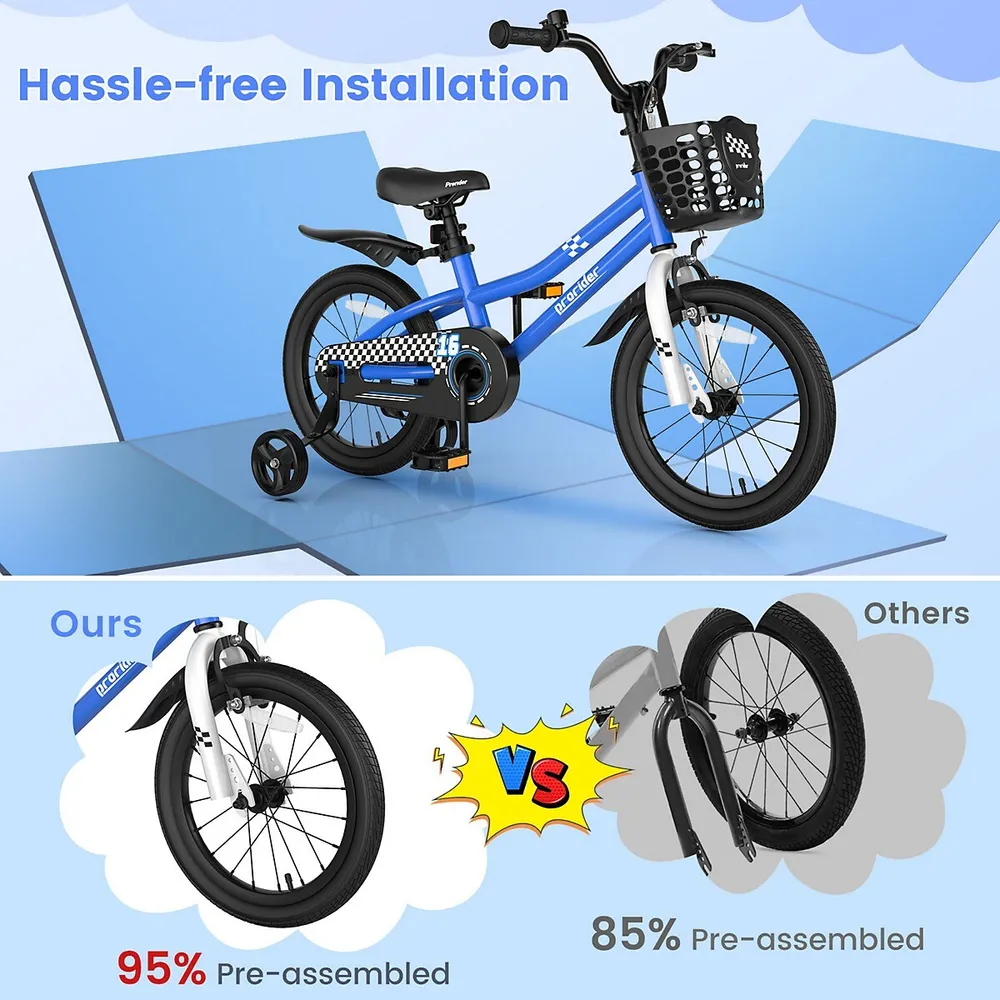Kid's Bike With Removable Training Wheels & Basket For - Years Old