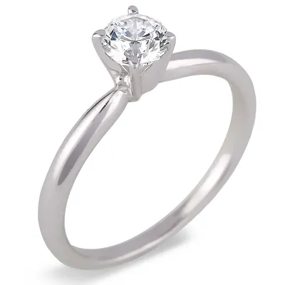 14k White Gold 0.38 Ct Canadian Certified Ideal Cushion Diamond Solitaire Ring