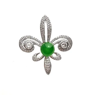 Green Chalcedony Jade Bead Iris Brooch