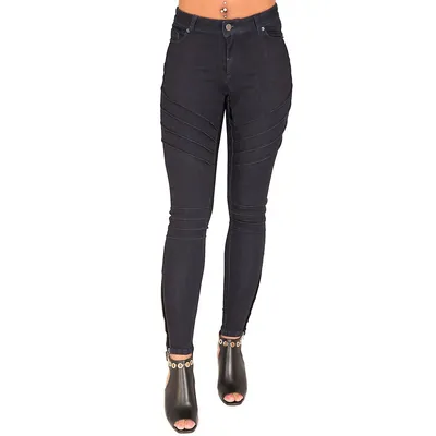 Women's Curvy Fit Indigo Denim Moto Skinny Jeans