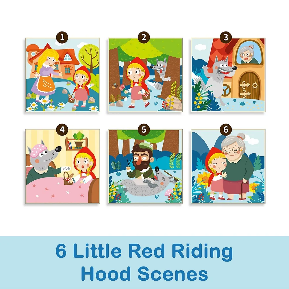 Wooden Block Puzzle Set - 17pcs - 6 Little Red Riding Hood Scenes With Booklet, Ages 2+